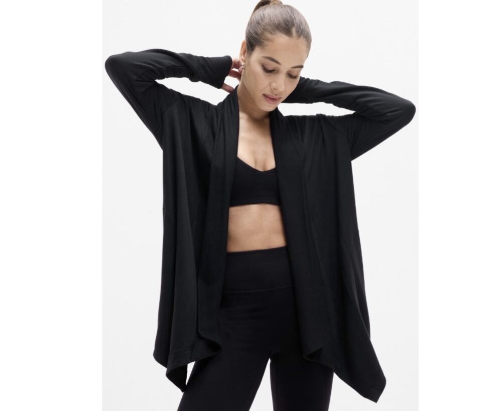 Athleta Pranayama Restore Wrap Cardigan Sweater Black Pockets Lounge Size Small